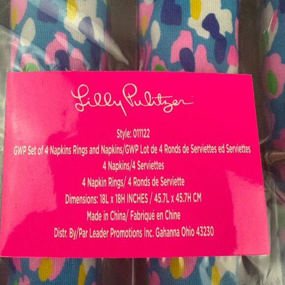Lilly Pulitzer 4 Cloth Napkins w/Gold Bamboo Rings Set Multi Hottie Dottie NEW - Picture 4 of 7